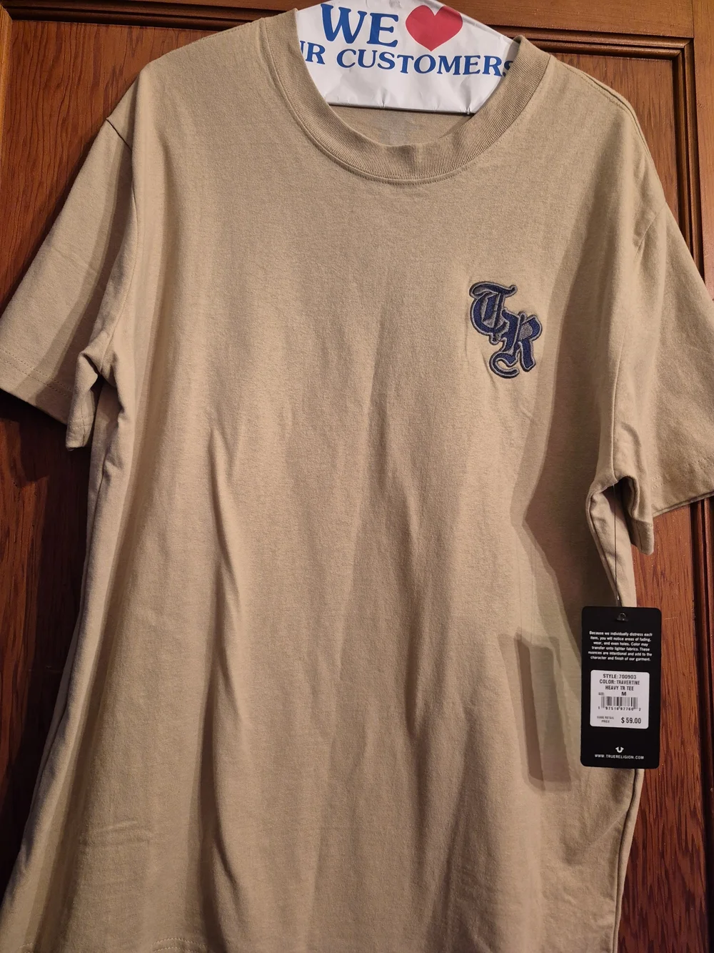 True Religion Beige Crewneck shirt with Navy Embroidered TR Logo